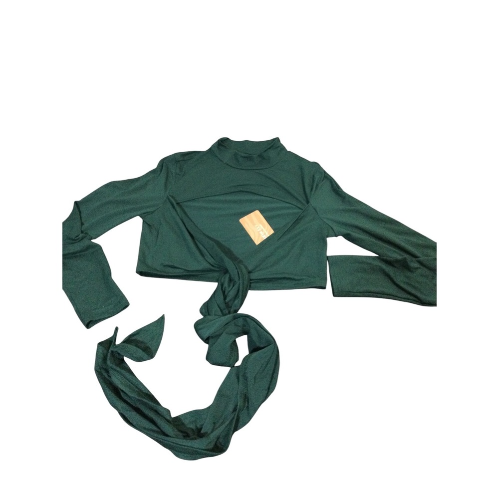 SHEIN SXY Mock Neck Cutout Long Sleeve Crop Top Green Size M